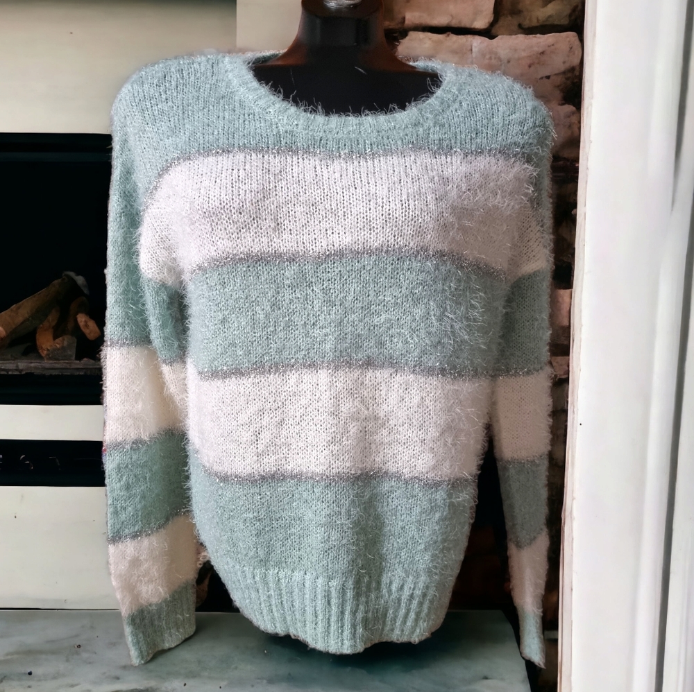 Moral Fiber Cozy Super Soft Striped Sparkly Cropped Sweater